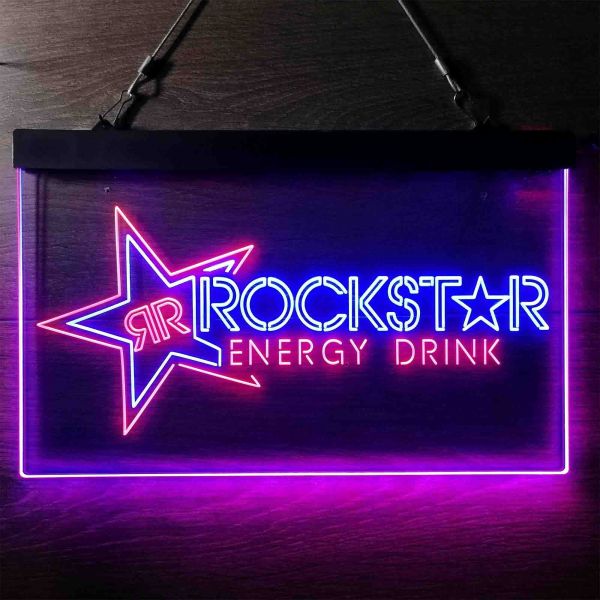 Rockstar Energy Drink RR Star Logo Dual LED Neon Light Sign